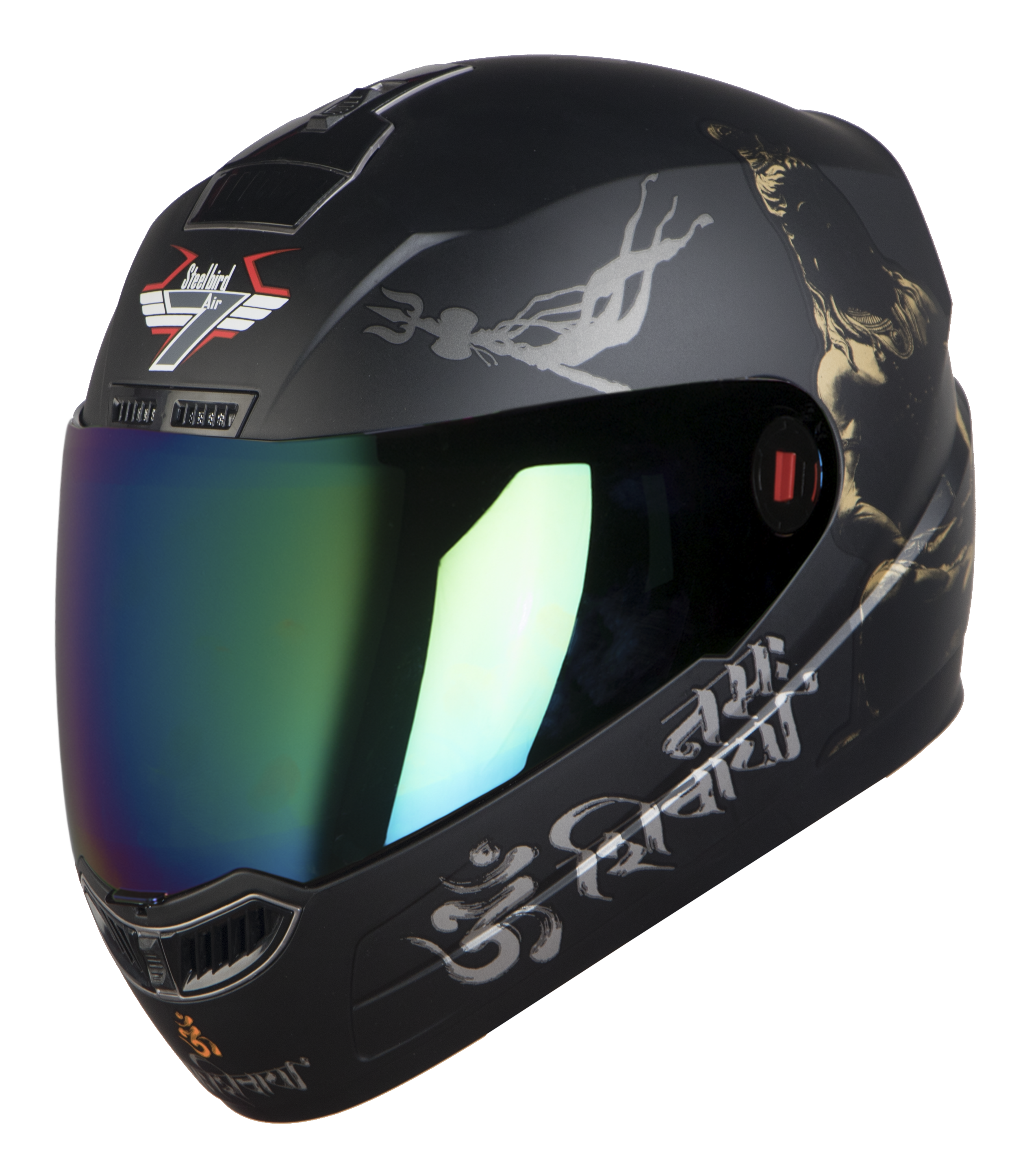 Steelbird SBA-1 Mahadev Full Face ISI Certified Graphic Helmet (Matt Black Gold With Chrome Gold Visor)